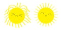 Sleepy Wake up sun shining icon set. Kawaii face with different emotions. Before After. Cute cartoon funny sad happy character.