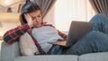 Sleepy woman internet addiction work laptop Royalty Free Stock Photo