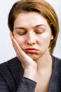 Sleepy woman looking very bored and tired Royalty Free Stock Photo