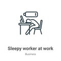 Sleepy worker at work outline vector icon. Thin line black sleepy worker at work icon, flat vector simple element illustration