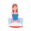 Sleepy Young Woman Sitting in her Bed after Waking Up, People Activity Daily Routine Cartoon Style Vector Illustration