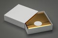 Sleeve drawer box with golden wrapping foil paper mock up. Package blank Sliding drawer white Cardboard Box mockup