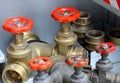 Sleeve valves and fire lances of trucks of firefighters Royalty Free Stock Photo