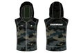 Camouflage Sleeveless Hoodie Tank Top jacket, jersey vest design t-shirt template, sports jersey concept with front and back view