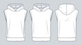 Sleeveless Hoodie technical fashion illustration. Hooded Sweatshirt fashion flat technical drawing template, pockets Royalty Free Stock Photo