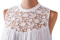 Sleeveless top with lace insert.