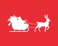 Sleigh with bag of gifts and reindeer icon. Santa Claus on sleigh with a reindeer symbol. Christmas logo. Vector EPS 10 Royalty Free Stock Photo