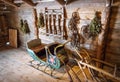 sleigh in the barn of a peasant`s house in the Museum of Wooden Architecture, Suzdal Royalty Free Stock Photo