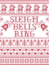 Sleigh Bells Ring carol lyrics Christmas pattern with Scandinavian Nordic festive winter pattern in cross stitch with heart, tree