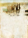 Sleigh Horses on a grunge background Royalty Free Stock Photo