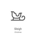 sleigh icon vector from christmas collection. Thin line sleigh outline icon vector illustration. Linear symbol for use on web and Royalty Free Stock Photo