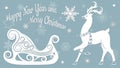 Sleigh, reindeer. Vector. Plotter cutting. Cliche. The image with the inscription - merry Christmas. For laser cutting Royalty Free Stock Photo