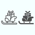 Sleigh with skis line and solid icon. Santa Claus sled with present gift boxes. Christmas vector design concept, outline Royalty Free Stock Photo