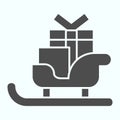 Sleigh with skis solid icon. Santa Claus sled with present gift boxes. Christmas vector design concept, glyph style