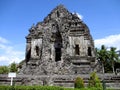 Landscape scenery of Kalasan Temple Candi, Central Java Buddhist cross shaped, historical landmark, stone walls stairs gates