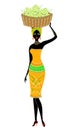 A slender African-American lady. A girl is carrying a basket on her head with grapes. The woman is beautiful and young. Vector