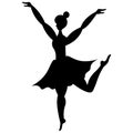 Slender ballerina dancing. A graceful performer. Flat style. Vector illustration. Isolated white background. Silhouette of a woman