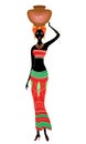 Slender beautiful African-American lady. The girl carries a pot on her pot. Vector illustration