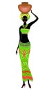 Slender beautiful African-American lady. The girl carries a pot on her pot. Vector illustration