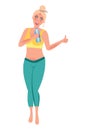 Slender beautiful girl with a thin waist smiles and holds a bottle of water. Healthy lifestyle and sports. Vector graphics