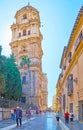 The slender bell tower of Malaga Cathedral, Spain