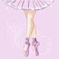 Slender legs in ballet slippers.