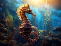 Ai Generated illustration Wildlife Concept of Slender seahorse (Hippocampus reidi). Royalty Free Stock Photo