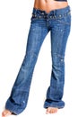 Fashionable jeans with flare on slender women legs Royalty Free Stock Photo