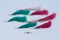 Italian Air Force aerobatic team Frecce Tricolori with Aermacchi MB-339 trainer aircraft display at SIAF Slovak International Air