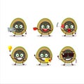 Slice of alibertia cartoon character with various types of business emoticons