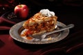 slice of apple pie with fork on dessert plate Royalty Free Stock Photo