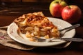 slice of apple pie with fork on white plate Royalty Free Stock Photo
