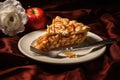 slice of apple pie with fork on white plate Royalty Free Stock Photo