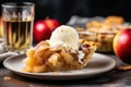 slice of apple pie with a scoop of melted vanilla ice cream Royalty Free Stock Photo