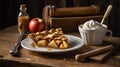 Rustic Apple Pie Slice Served with Whipped Cream and Caramel Sauce Royalty Free Stock Photo