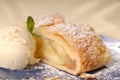 Slice of apple strudel with vanilla ice cream Royalty Free Stock Photo