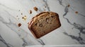 Delicious Slice of Homemade Walnut Bread on a Marble Surface in a Floating Composition Royalty Free Stock Photo