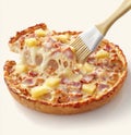 Hawaiian Pizza Slice with Melting Cheese and Pastry Brush Royalty Free Stock Photo