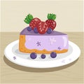 Slice of berry pie. Vector flat illustration of cake with strawberries and blueberries. Delicious dessert Royalty Free Stock Photo