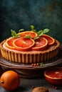 a slice of blood orange tart with blood orange slices