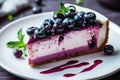 Slice of Blueberry Cheesecake With Fresh Berries on a White Plate, Elegantly Presented Royalty Free Stock Photo