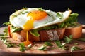 slice of bread with avocado and soft boiled egg