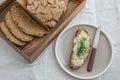 Slice of bread with butter and fresh chives Royalty Free Stock Photo