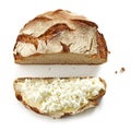Slice of bread with butter and fresh cottage cheese