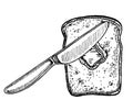 Slice of bread or butter toast on sketch design isolated. concept of traditional or classic breakfast and toast icon