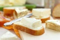 Slice of bread with cream cheese and butter for breakfast Royalty Free Stock Photo