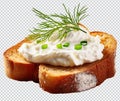 Slice of bread with cream cheese and herbs isolated on white background breakfast snack concept Royalty Free Stock Photo