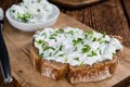 Slice of Bread with fresh made Herb Curd Royalty Free Stock Photo