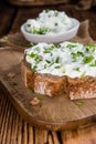 Slice of Bread with fresh made Herb Curd Royalty Free Stock Photo
