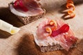 Slice bread with ham and paprika Royalty Free Stock Photo